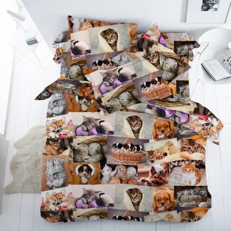 

Комплект постельного белья Фотоколлаж котята и щенки CottonTwill 1,5 -спальное 150х220 см Бязь (ДБР009-3)