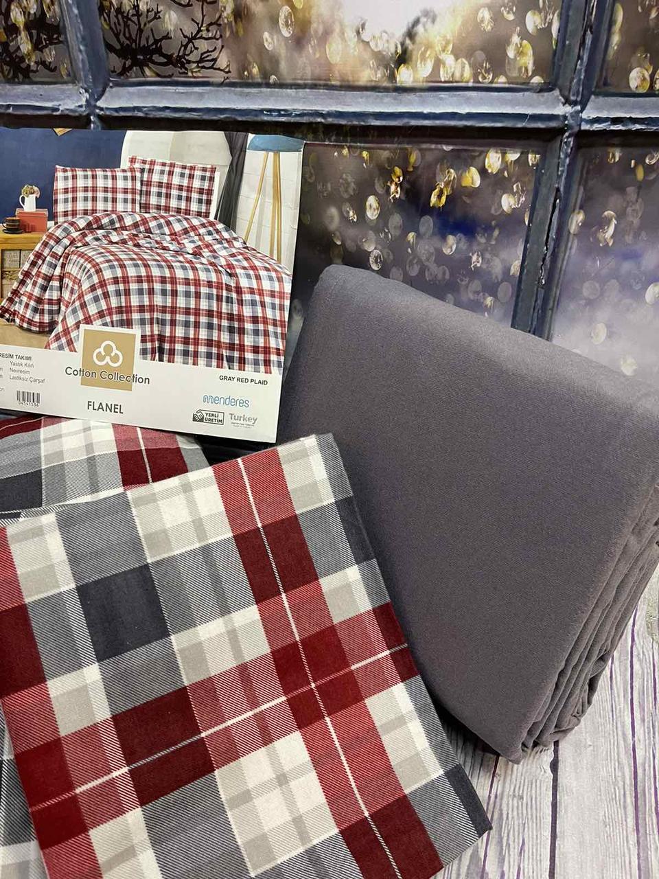 

Набор постельного белья Cotton Collection из фланели Евро размер с рисунком Gray red