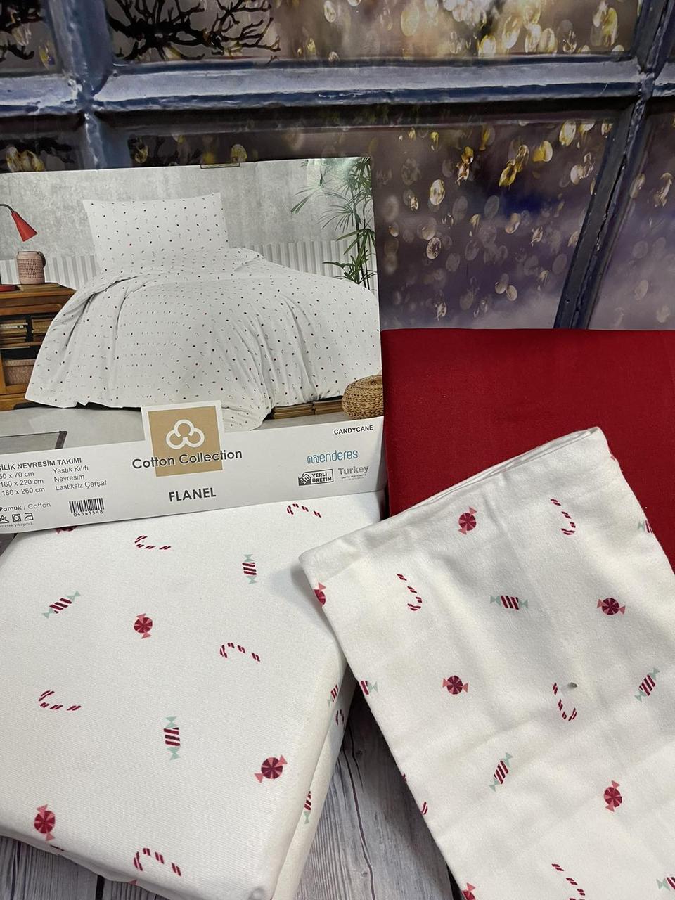 

Набор постельного белья Cotton Collection из фланели Полуторный размер с рисунком Candycane