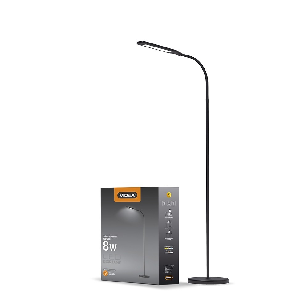

LED торшер чёрный VIDEX TF0702W 8W 3000-5500K