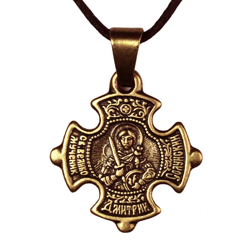 

Крест нательный криновидный Дмитрий Святой благоверный князь Донской Металл меднённый 3х2х0,2см