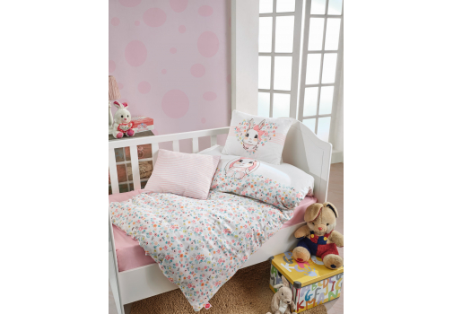 

Комплект постельного белья Cotton Box для новорожденных Bunny Pembe Бело-розовый