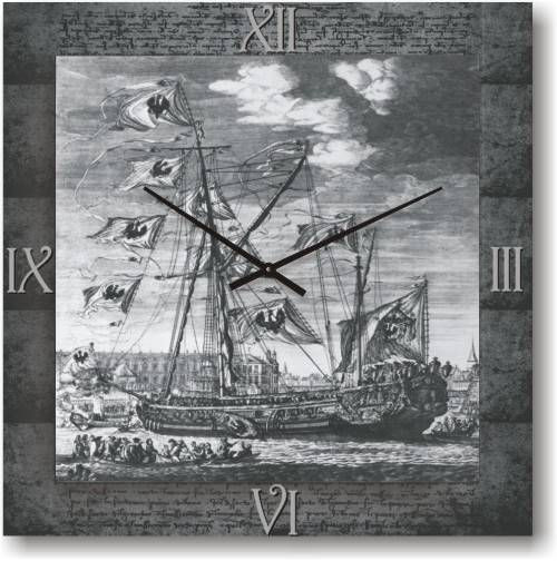 

Часы настенные "Морской фрегат" серые бесшумные Pragmart-303-300 [Стекло, механизм Hermle] 50х50 см