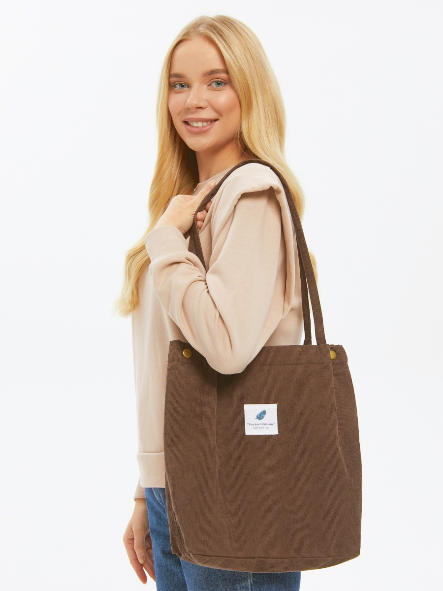 

Сумка шоппер Экосумка женская тканевая вельветовая с длинными ручками Коричневая Berni Fashion Коричневый