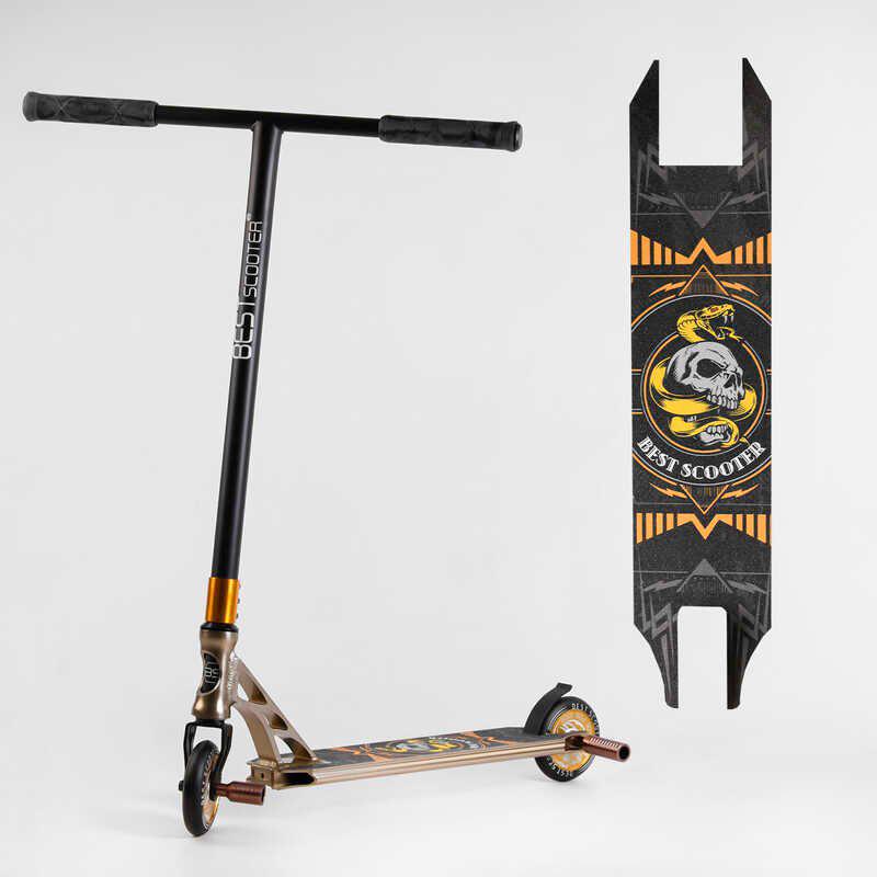 

Самокат трюковый Best Scooter born for ride 26781 HIC-система, пеги, алюминиевый диск и дека, анодированная покраска, колёса PU 110мм Черно-бронзовый