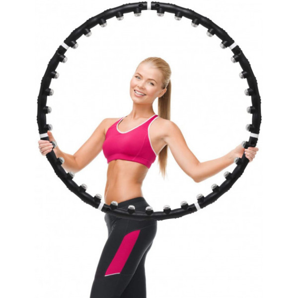 

Массажный обруч хулахуп разборной Massaging Hula Hoop Exerciser с магнитами черный для фитнеса похудения талии