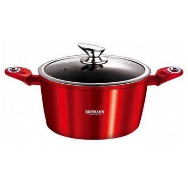 

Кастрюля с мраморным антипригарным покрытием с крышкой 2.2 л Bohmann ВН-2620 NS Индукция Красная