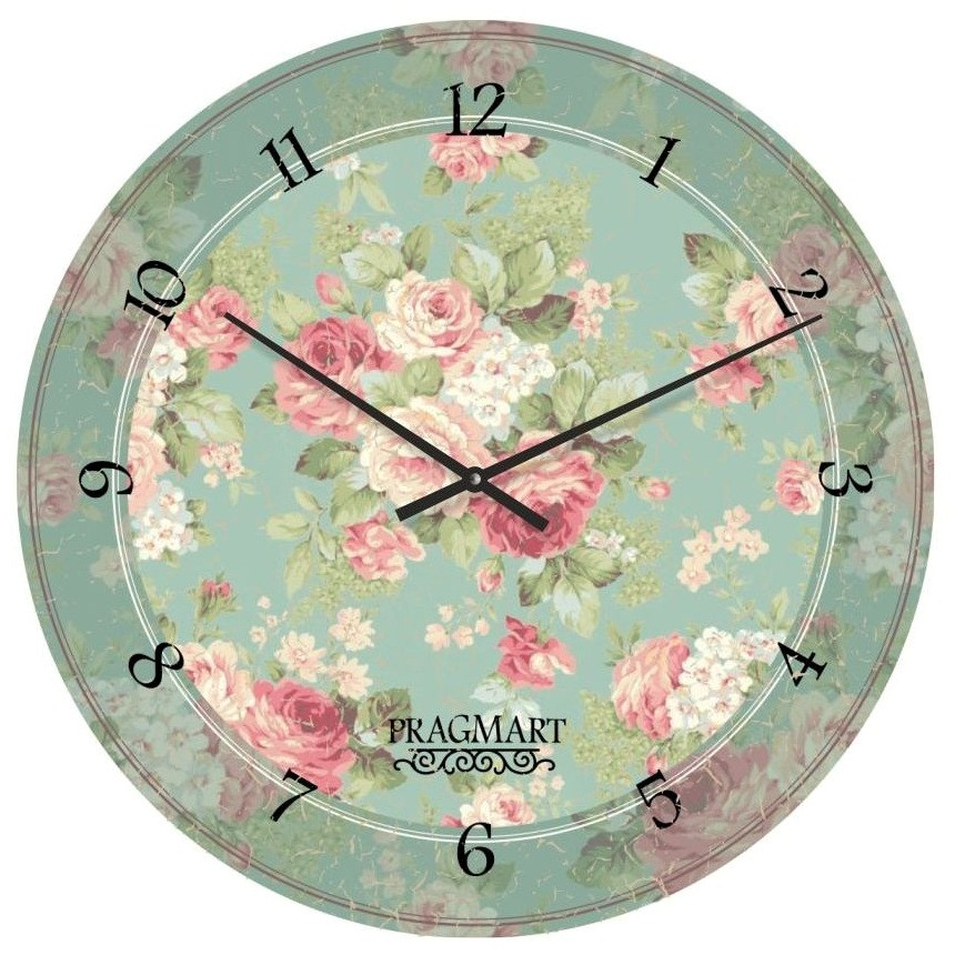 

Часы настенные кантри "Розы" бесшумные Pragmart-609-300 [Стекло, механизм Hermle] Голубой 50х50 см