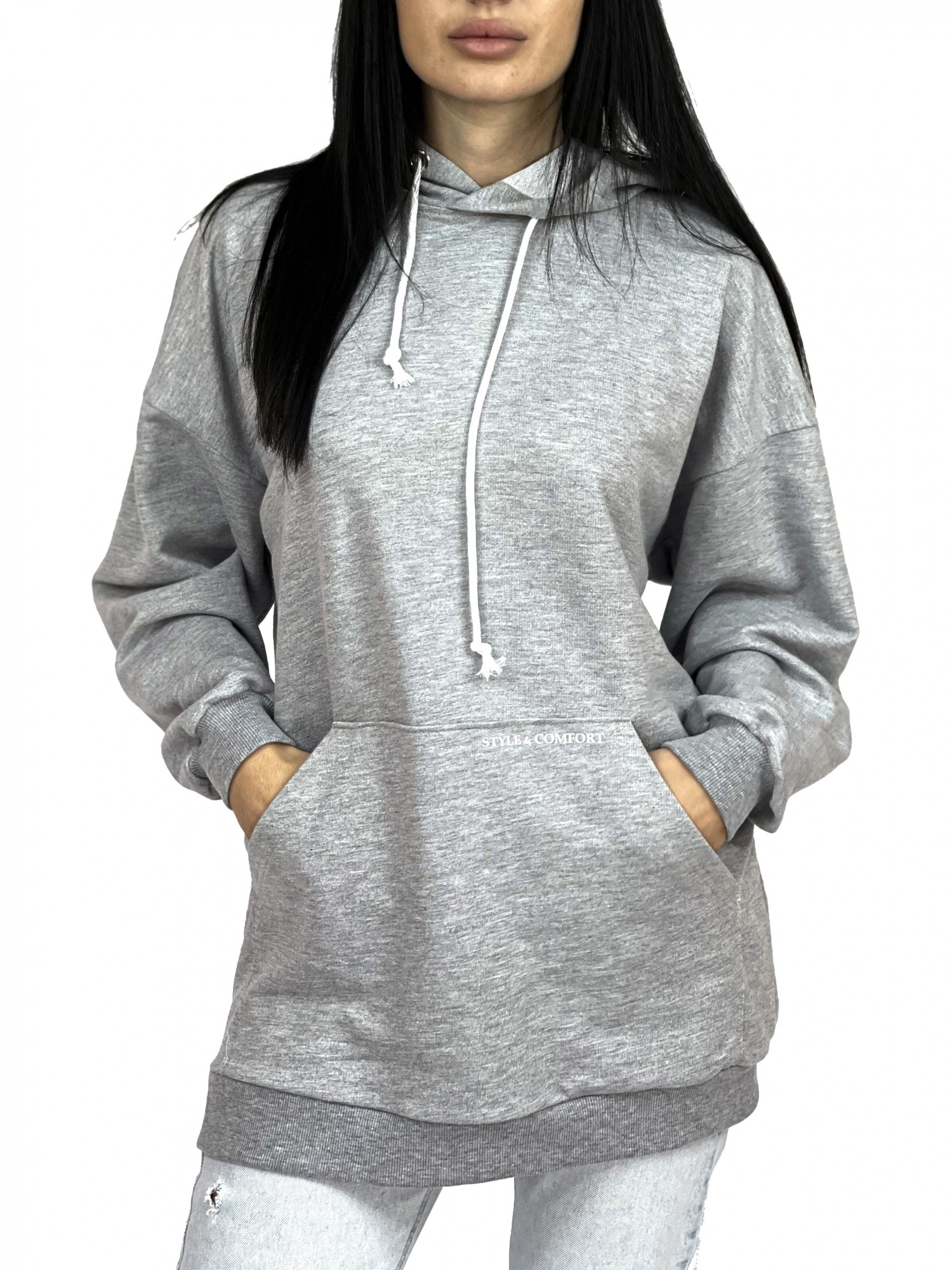 

Худи Baysho оверсайз трехнитка, серый меланж XS (bt1203-295)