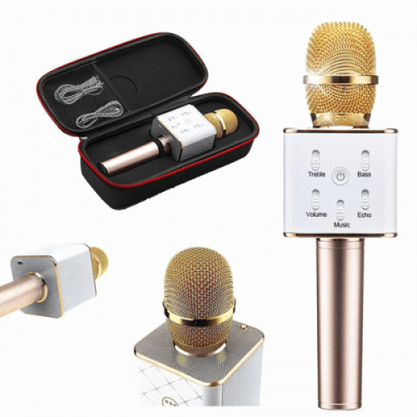 

Микрофон Беспроводной караоке колонка UTM с динамиками в чехле Bluetooth Q7 Gold + USB кабель (1743DM)