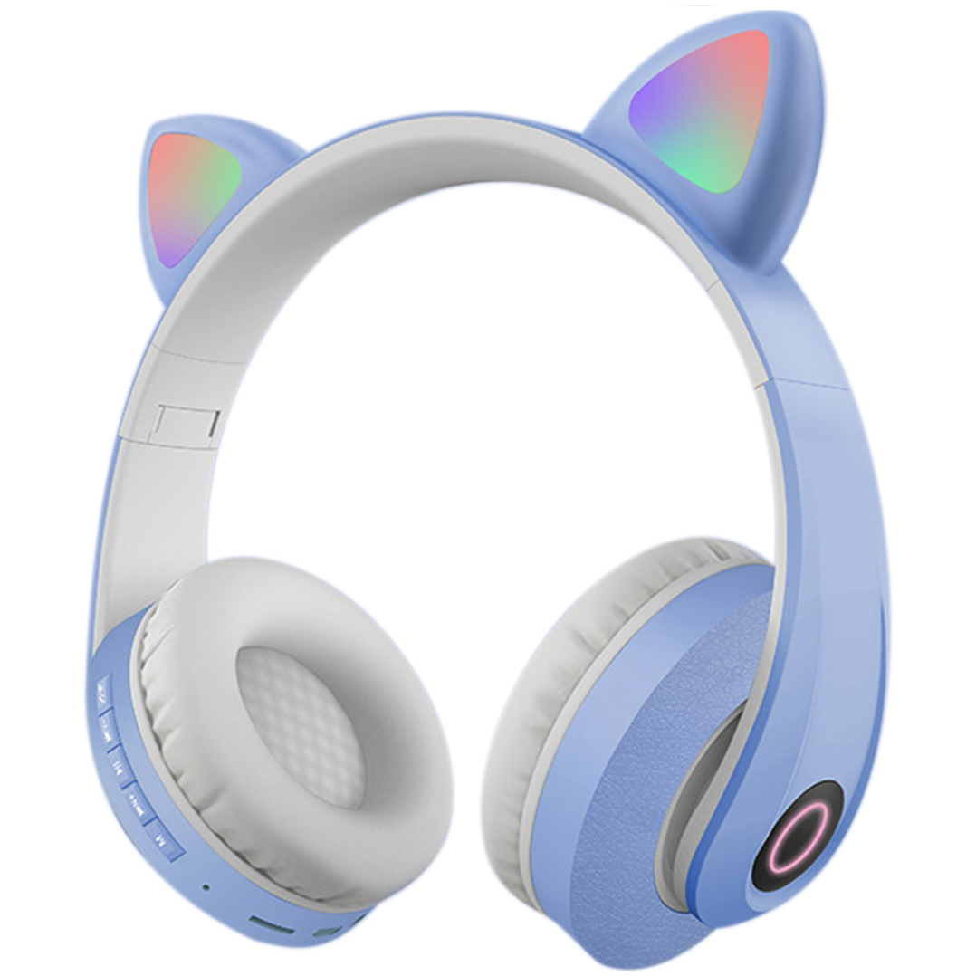 

Беспроводные MP3 Наушники с Ушками с подсветкой + FM-Радио + MicroSD с микрофоном Cat KD-58M Голубой