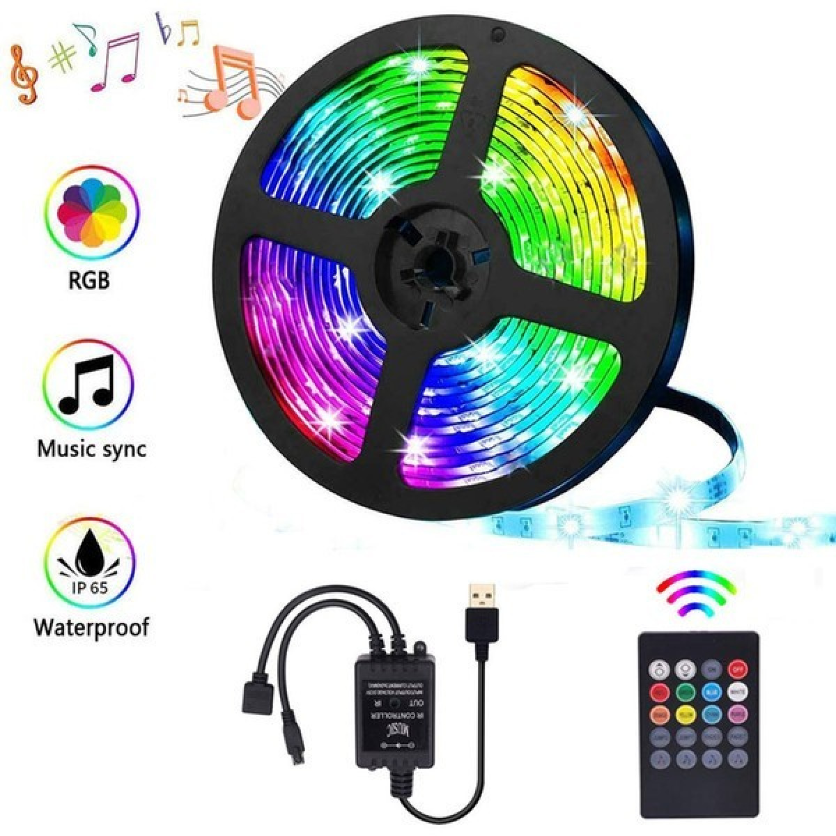 

Светодиодная лента 5м + пульт ДУ USB LED 5050 RGB Черный