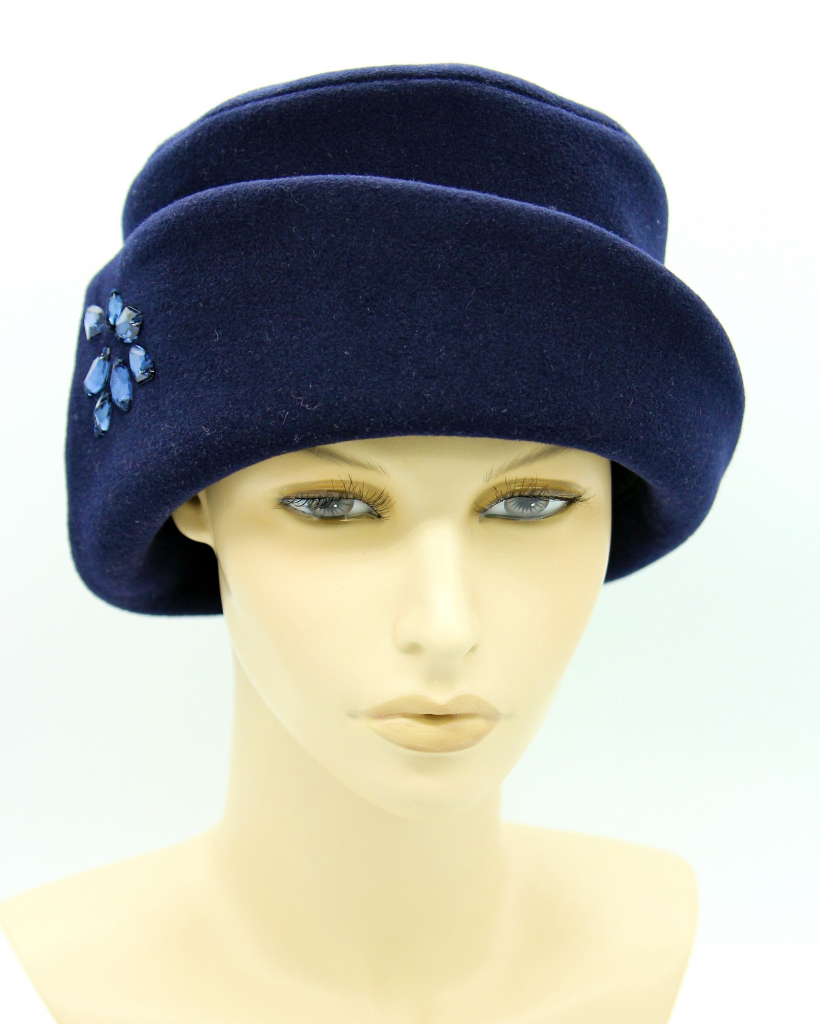 

Женская шляпка кашемировая с полями и стразами VECONS  синяя, Женская шляпка кашемировая с полями и стразами VECONS one size синяя