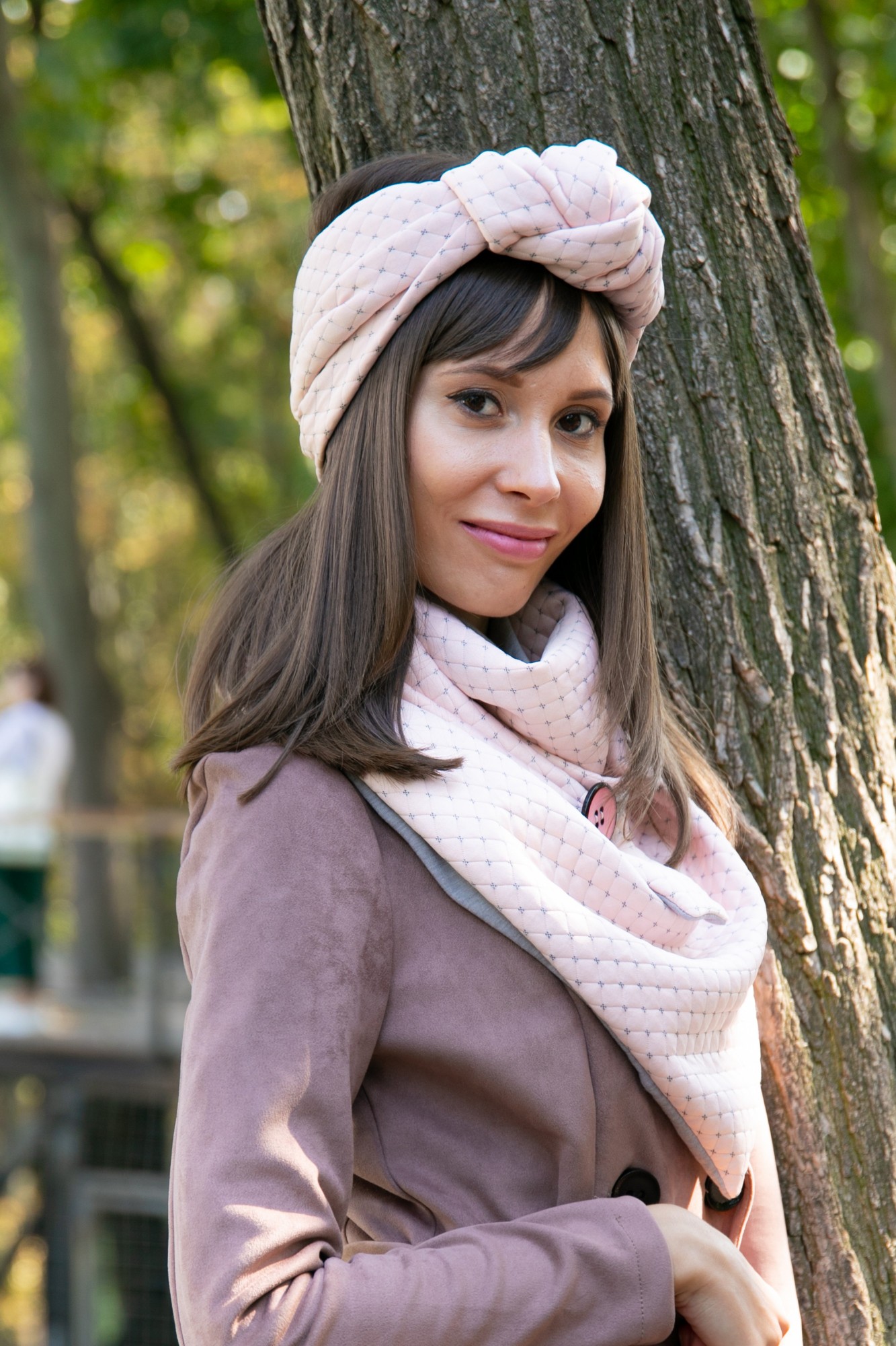 

Тюрбан MyScarf теплый универсальный розовый с серым