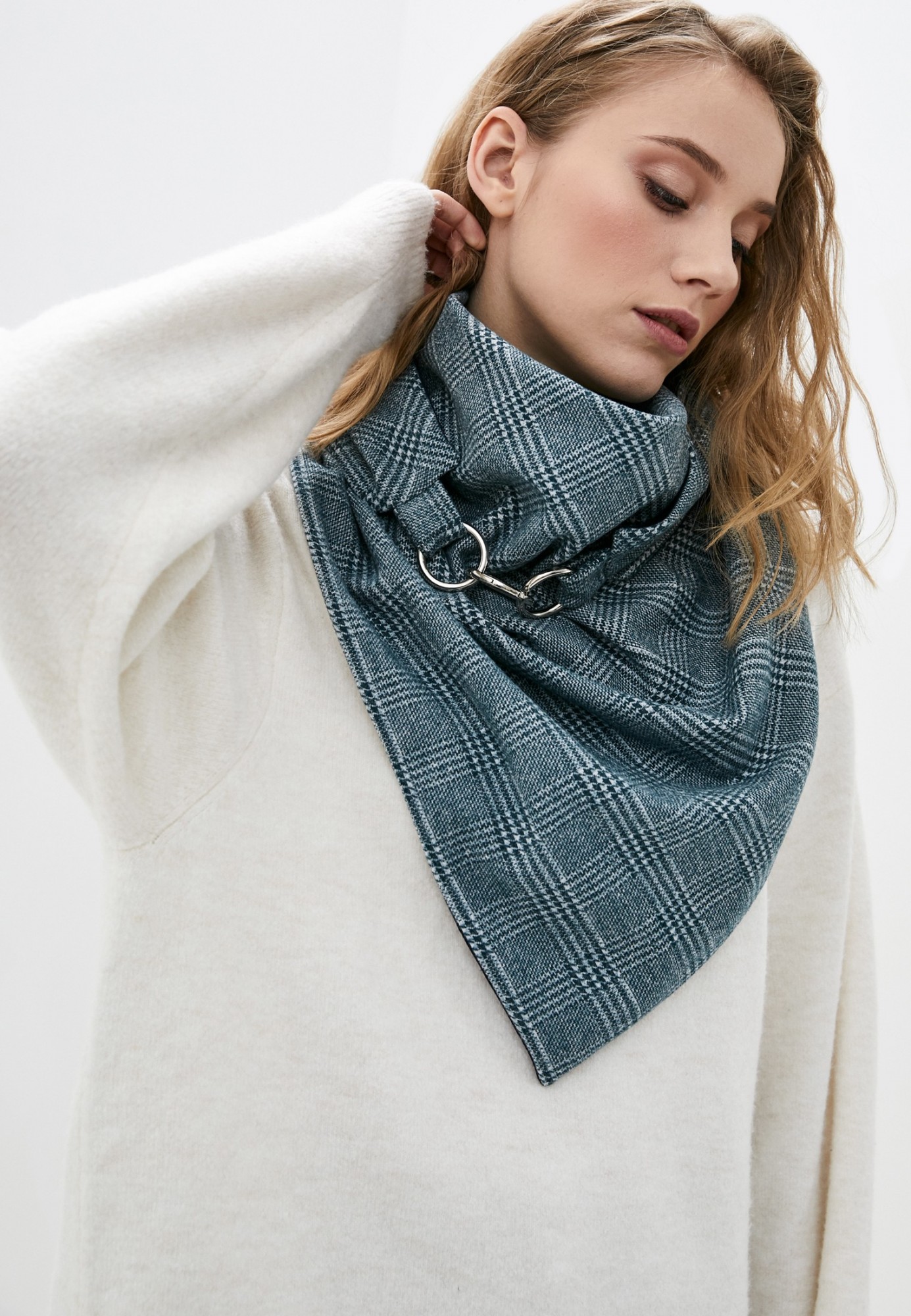 

Шарф "Эдинбург" большой MyScarf теплый серо-голубая клетка, застежка-кольца