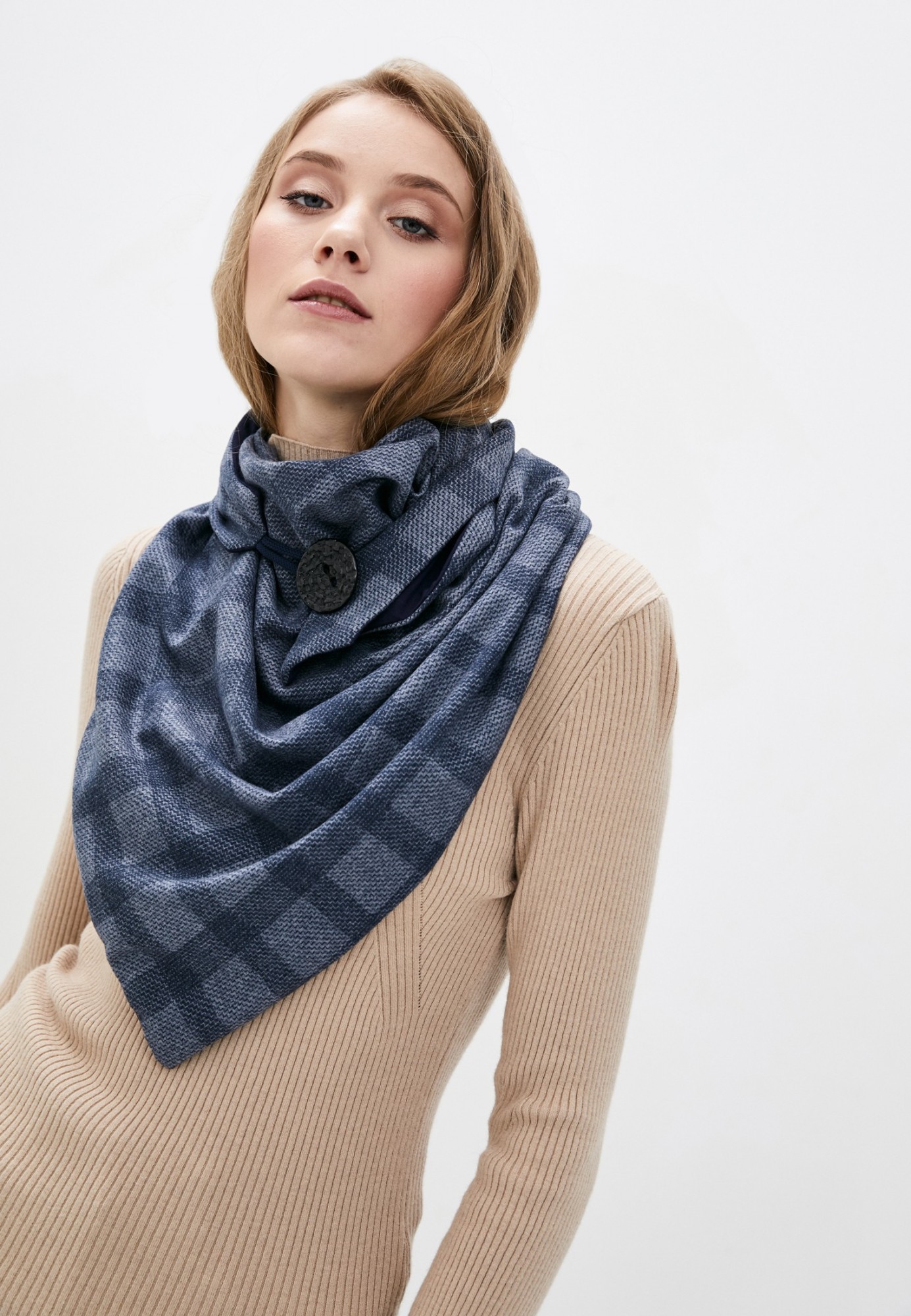

Шарф "Эдинбург" большой MyScarf теплый синяя-темно-синяя клетка, застежка-пуговица