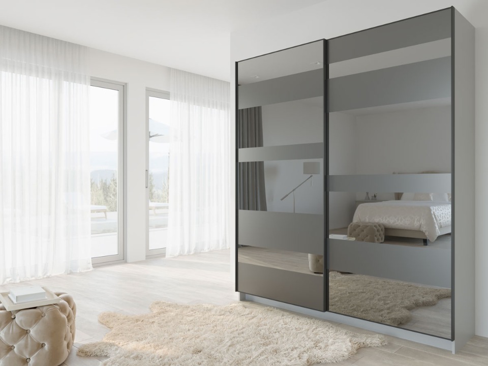 

Шкаф купе VitalMebli ВТ 166 двухдверный 1600х550х2400 мм двери зеркало графит с рисунком