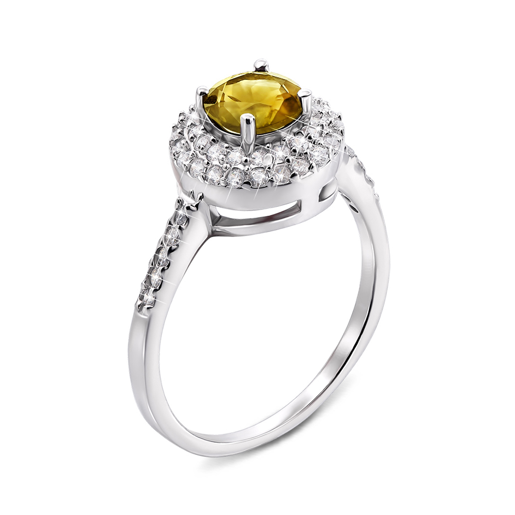 

Серебряное кольцо с желтым хризолитом и фианитами 000134880 16 размера