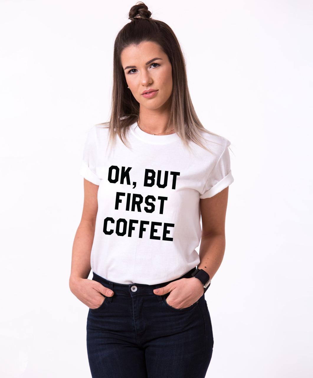 

Футболка хлопковая Fruit of the Loom Ok But First Coffee Белая S