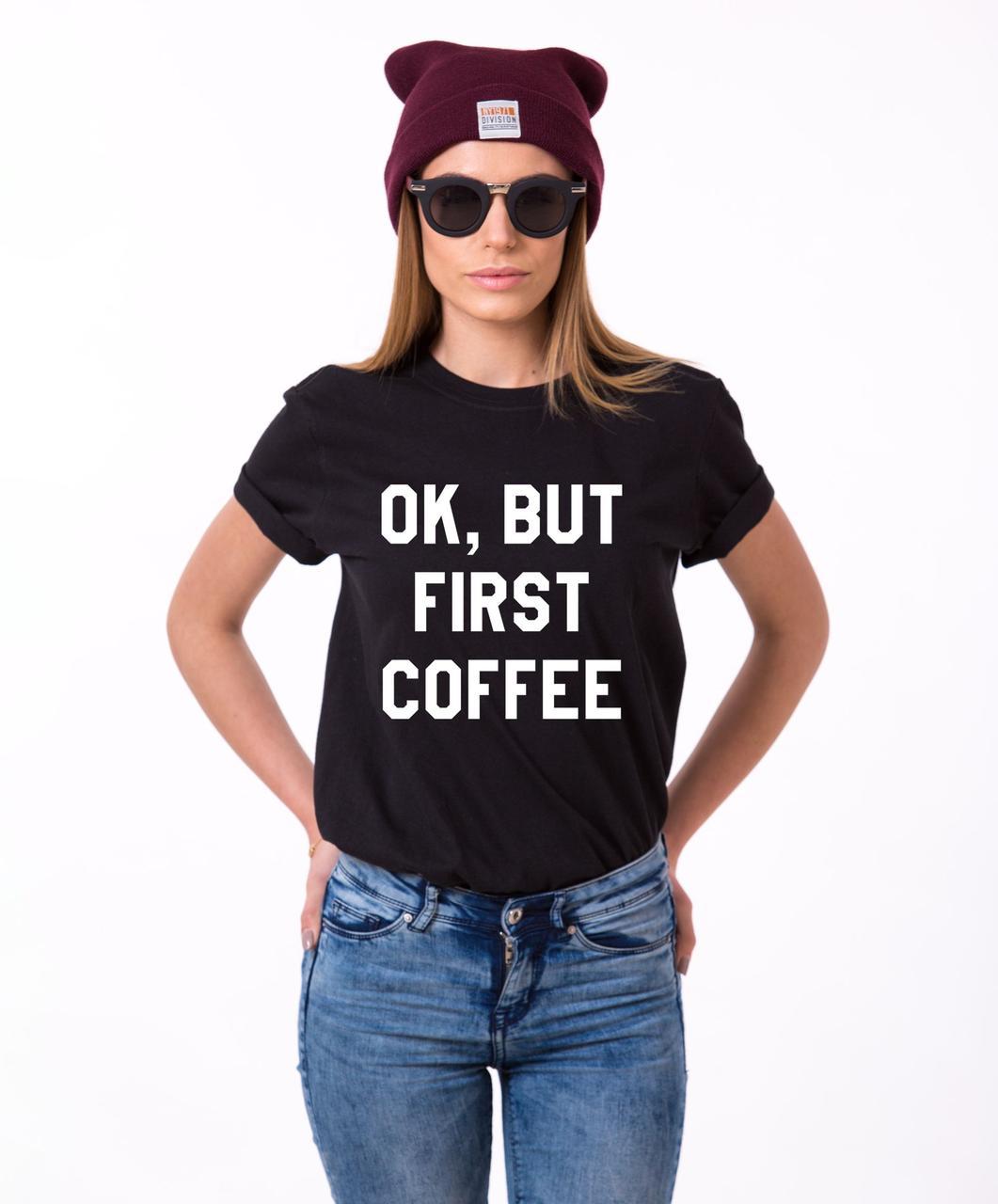 

Футболка хлопковая Fruit of the Loom Ok But First Coffee Чёрная XXL
