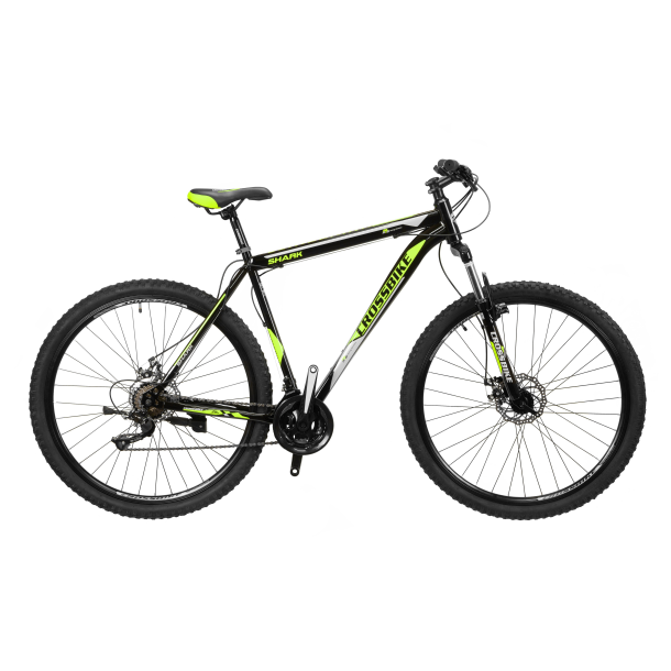 

Велосипед CrossBike Shark 27.5" 19,5" Черный-Неоновый желтый-Белый