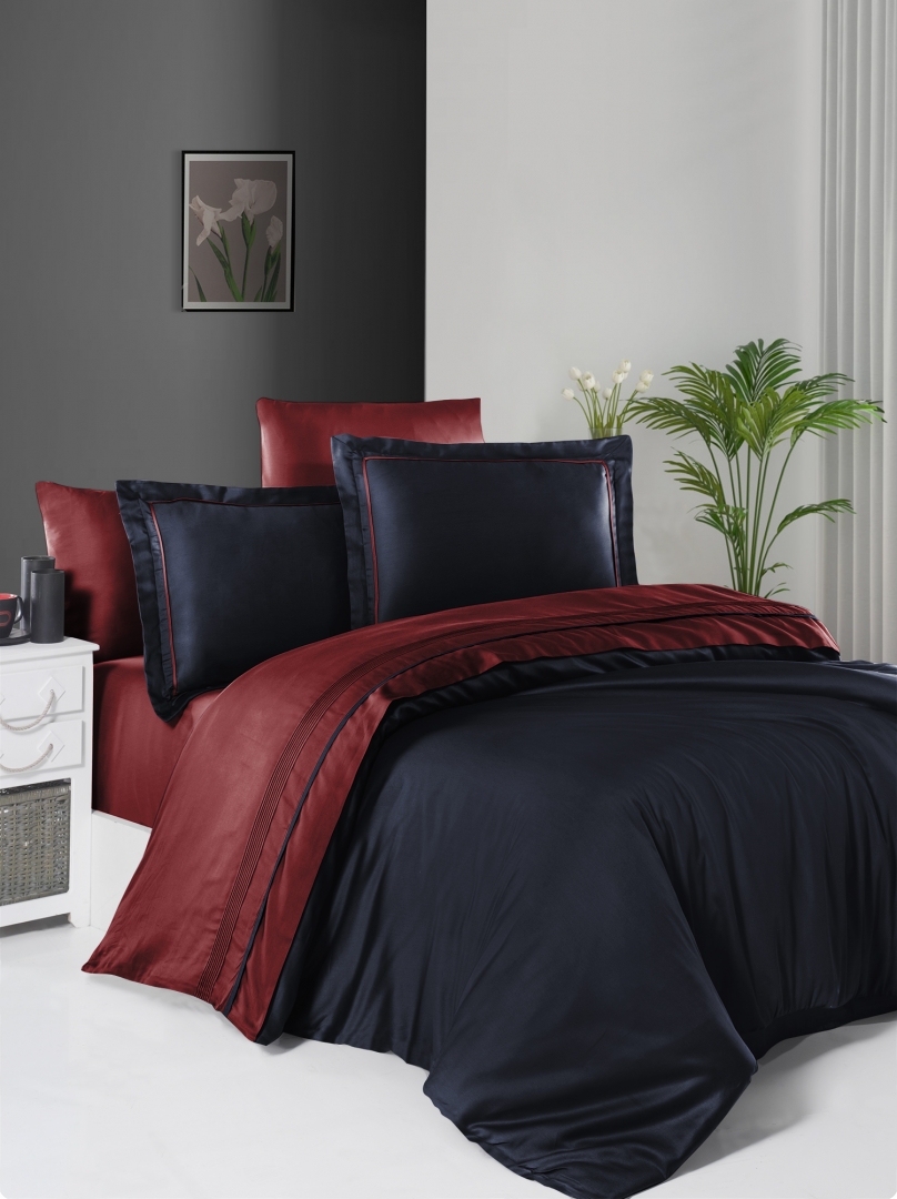 

Комплект постельного белья FIRST CHOICE сатин de luxe Евро navy blue/dark red m017880