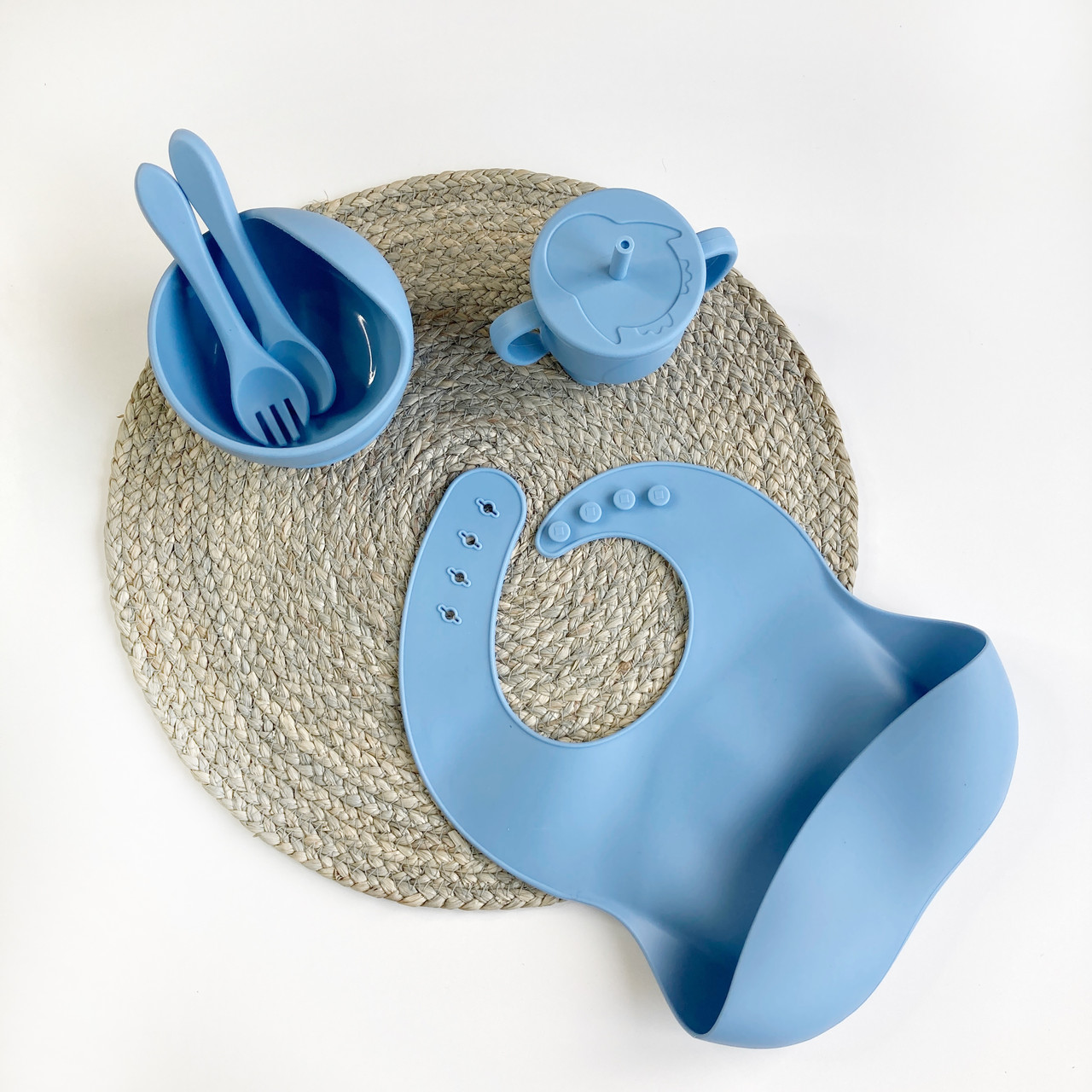 

Силиконовая посуда набор для прикорма Gornyatko тарелка поильник слюнявчик Джинс