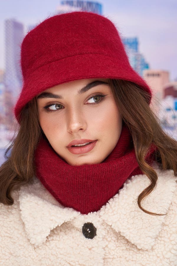 

Женский комплект с мохером (панама и хомут) 4974- 4961-77 Брекстон бордо