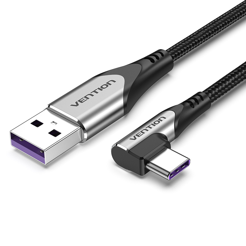 

Кабель USB-Type-C Vention TPE Nylon 90° Degree 5A 480Mbps nickel-plated 1m Grey