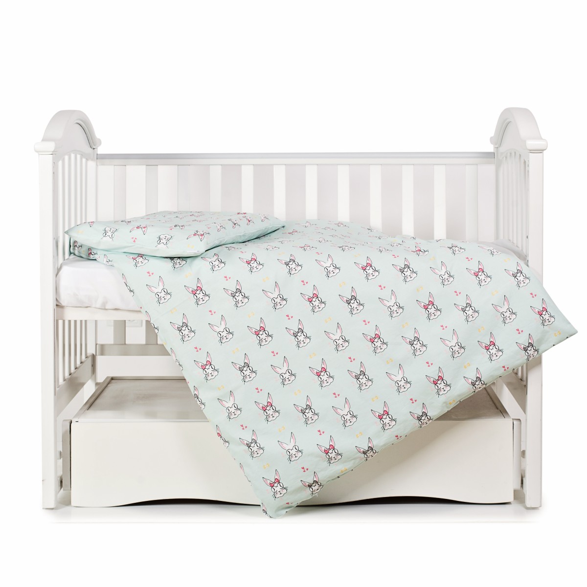 

Постельное белье детское 3 элемента Twins Premium Glamour Limited 3064-PGNEWR-014 Кролики Мятный с принтом 100% хлопок (ранфорс)