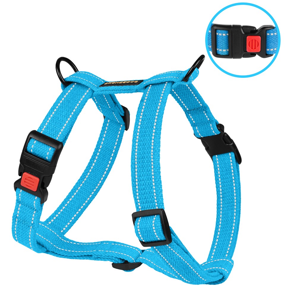 

Шлея для Собак BronzeDog Сotton Н-образная Рефлекторная х/б Брезент Голубая 45-56 см (74/1522)