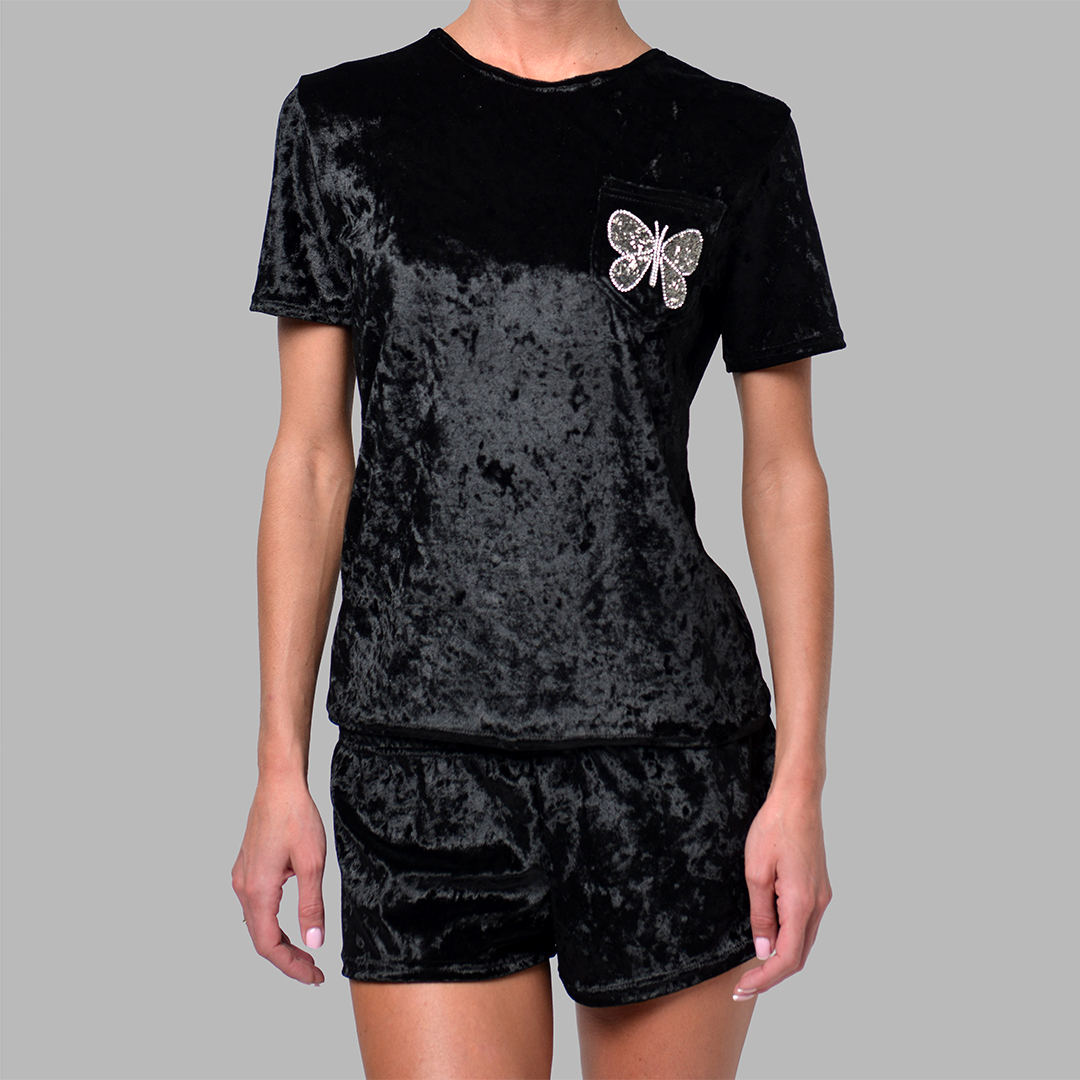 

Пижама женская с шортами (футболка + шорты) Mito Велюр 44 () Черная, Пижама женская с шортами (футболка + шорты) Mito Велюр 44 (S) Черная