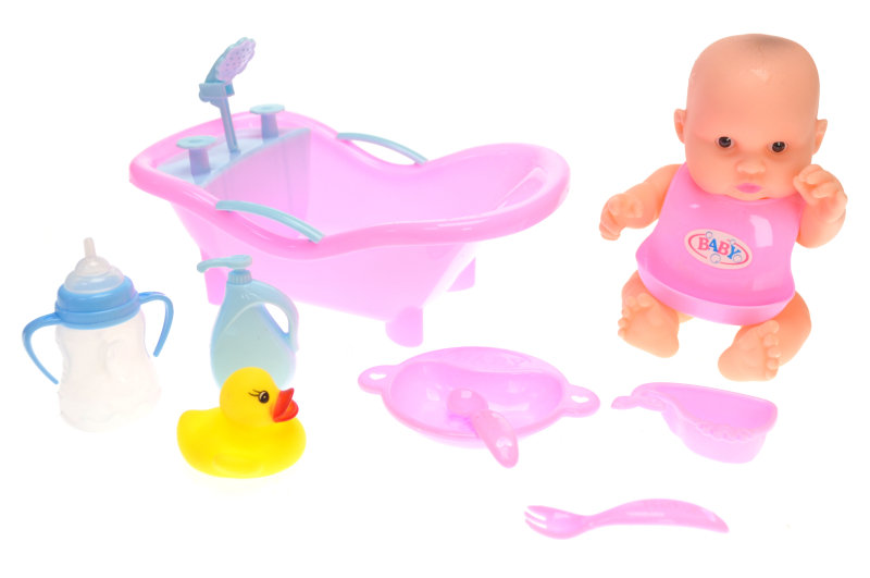 

Пупс в ванночке с аксесуарами в сетке 26*19*15см LE106