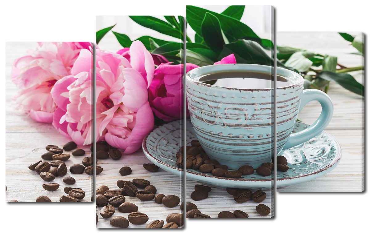 

Модульная картина Interno Эко кожа Пионы и кофе 166x120см