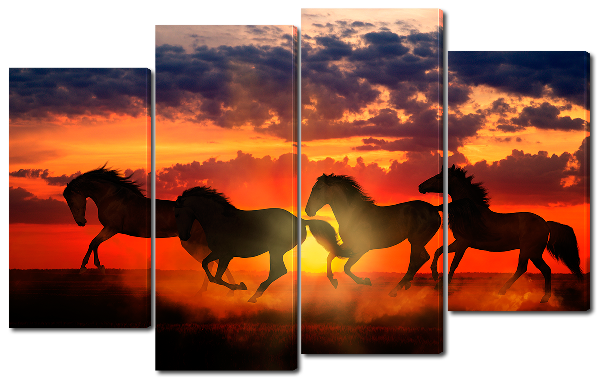 

Модульная картина Interno Холст Четыре коня на закате 146x89см