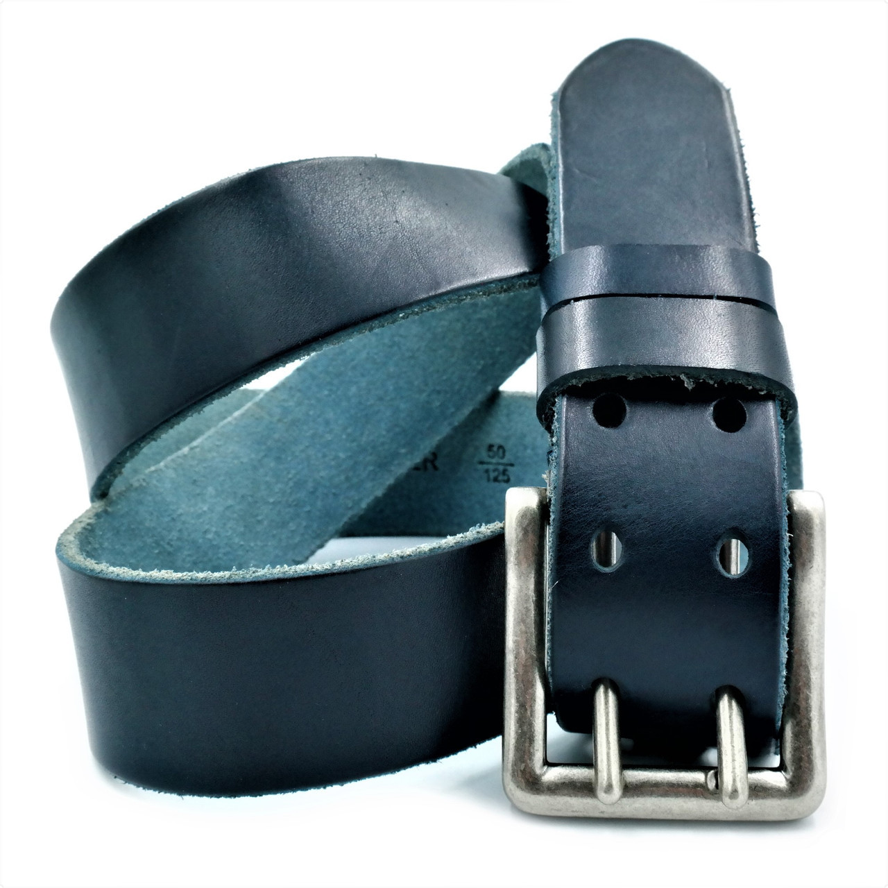 

Мужской кожаный ремень Weatro пояс тёмно-синий Пряжка классическая 110-130 см