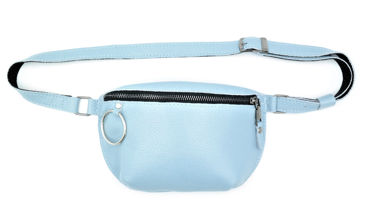 

Женская кожаная сумка на пояс бананка Weatro цвет голубой 23 х 15 х 7 см