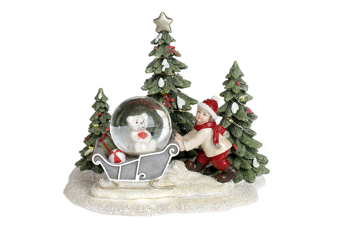 

Новогодний декор с LED подсветкой Мальчик с санками 14.5*16см BonaDi 890-133