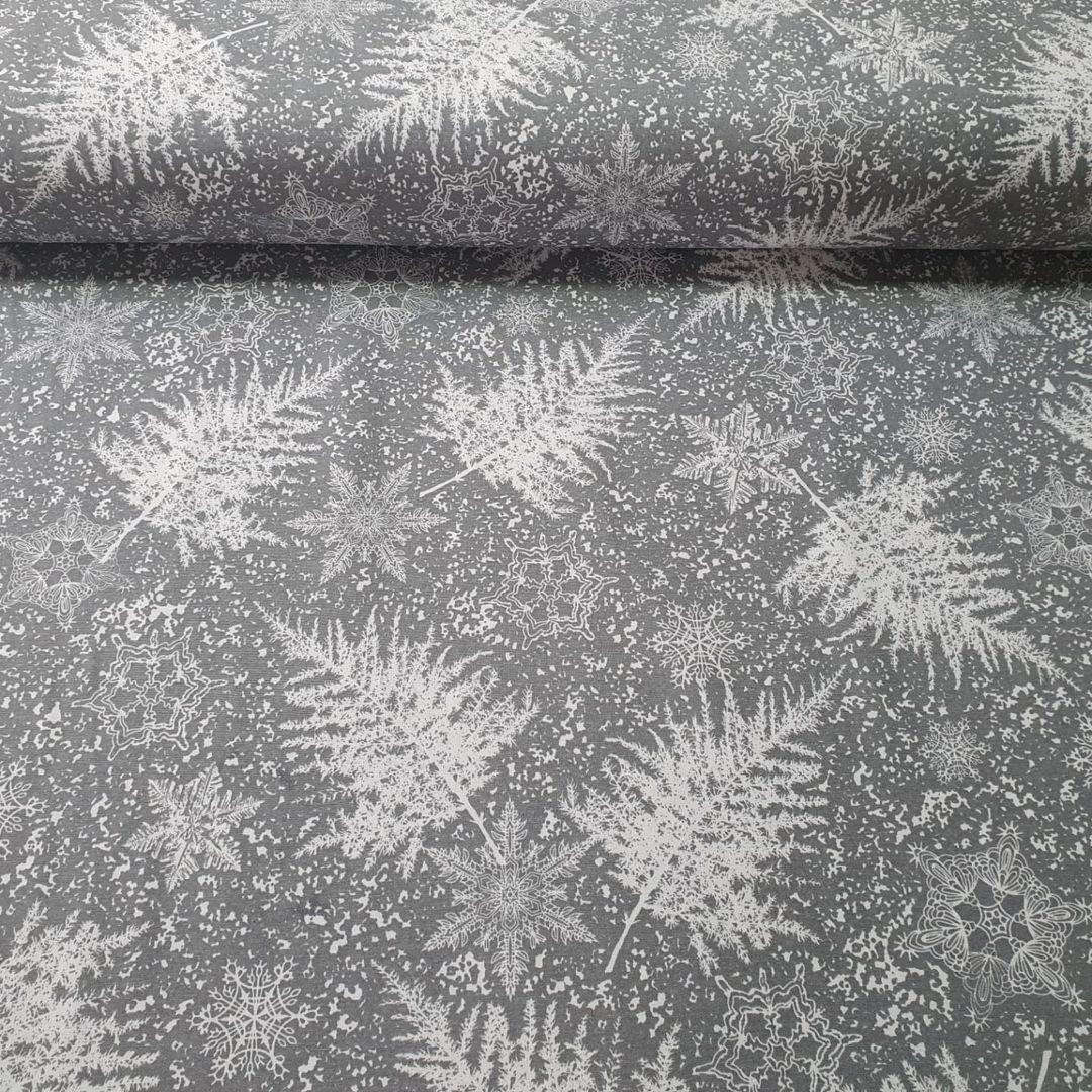 

Новогодняя скатерть на круглый стол с тефлоновой пропиткой "Зимний лист" серый 130*130