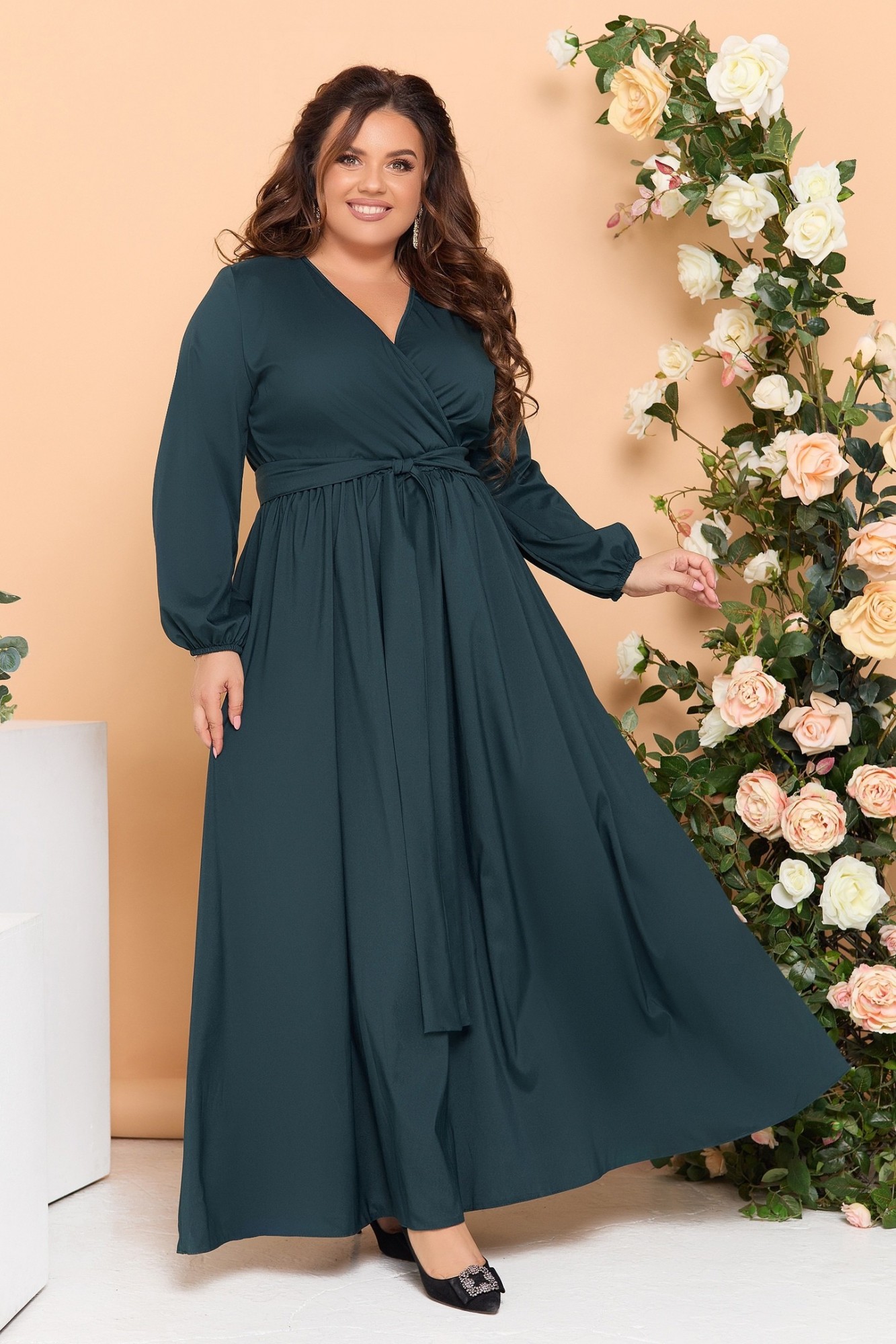 

Платье большого размера So StyleM с поясом - Бутылочный 1402-2, Платье большого размера So StyleM с поясом 60-62 Бутылочный 1402-2