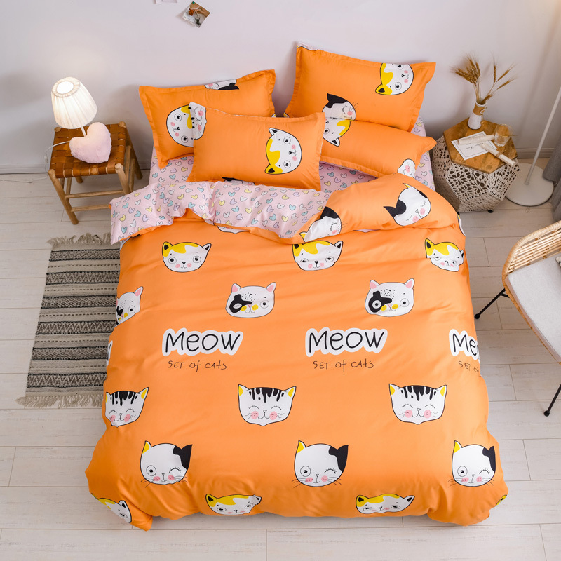 

Комплект постельного белья с принтом сердце и изображением кота оранжевый Meow (двуспальный-евро) Berni Home Оранжевый