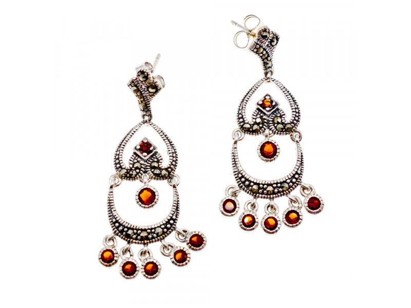 

Серебряные серьги с гранатом и марказитом Натуральный Sky Jewelry 003378