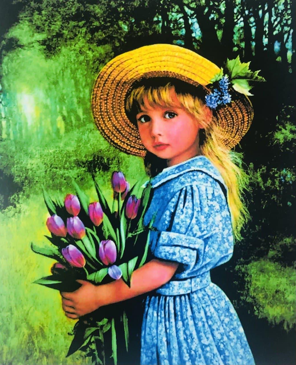 

Картина по номерам "Девочка с букетом" 40*50 см