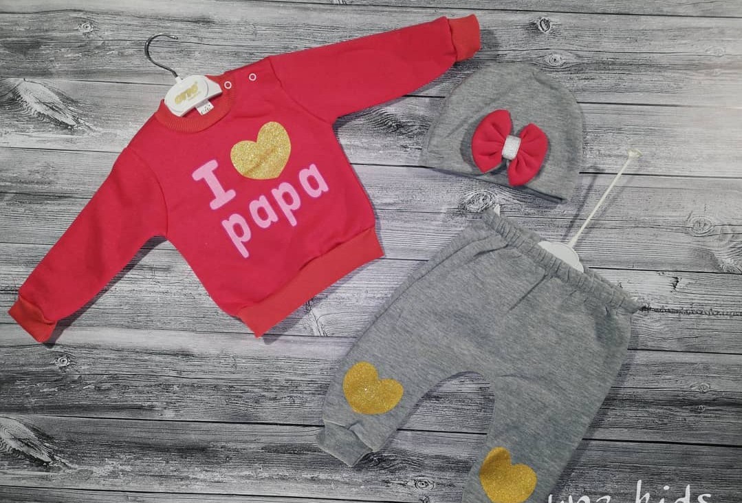 

Костюм теплый с шапочкой Moyes I Love Papa 3 мес 62 см розовый