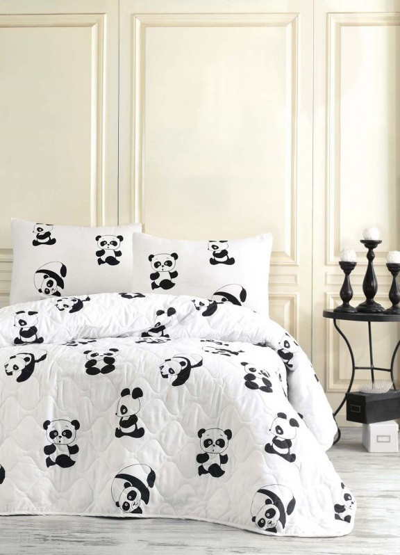 

Покрывало стеганное с наволочками 200*220 Eponj Home B&W Panda черно-белое