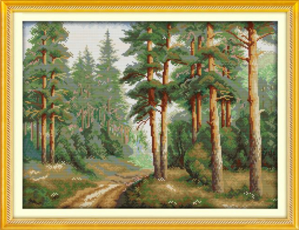 

Набор для вышивания по нанесённой на канву схеме "Pine forest". AIDA 14CT printed 48*36 см