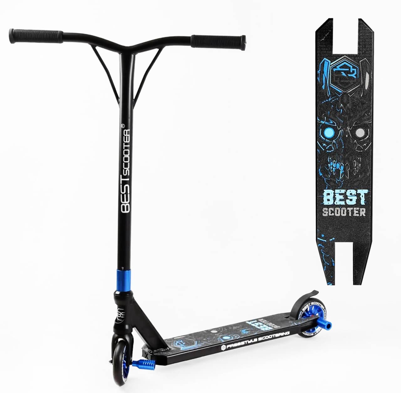 

Детский трюковый самокат Best Scooter система Пеги черно синий