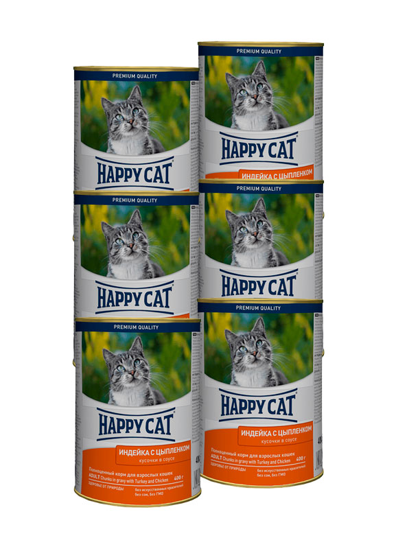 

Упаковка влажного корма для кошек Happy Cat Индейка с цыпленком 400г 6шт