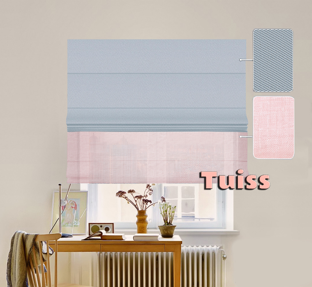 

Двойная римская штора День-Ночь ТВИН Classic InHt Блэкаут Perfect 11 Светло-серый + Тюль Натурель Розовый 150х170 см