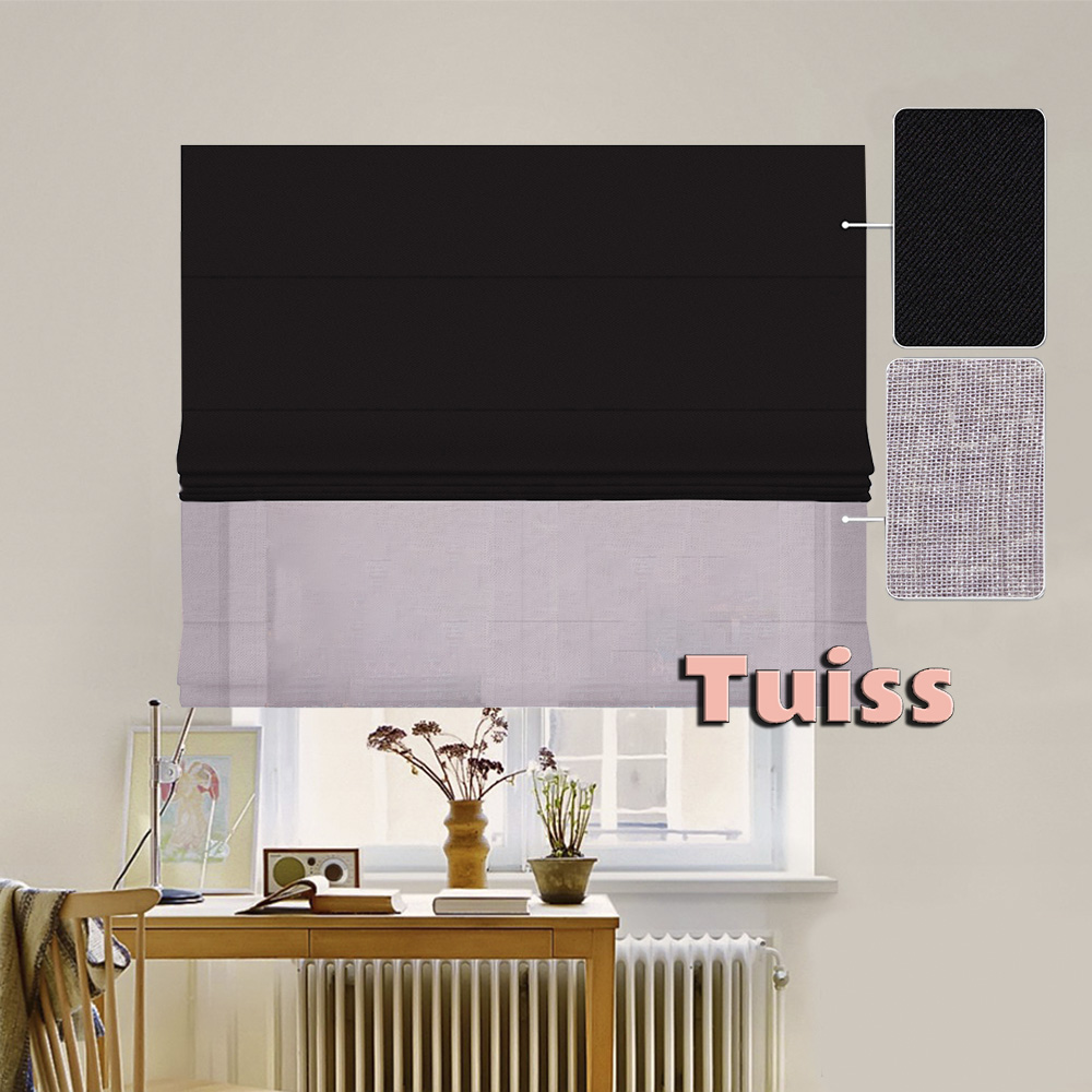 

Двойная римская штора День-Ночь ТВИН Classic InHt Блэкаут Perfect 23 Черный + Тюль Натурель Серый 200х170 см